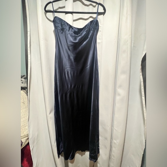 Quince Midnight Blue 100% Washable Silk Strapless Midi Dress – NWT – Size L - Picture 2 of 15